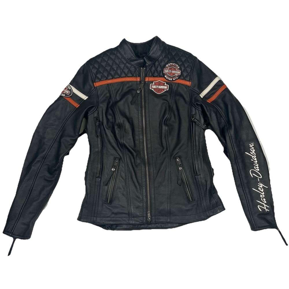 Harley Davidson Women's Black Motorcycle Jacket Genuine Cowhide Leather Jacket M